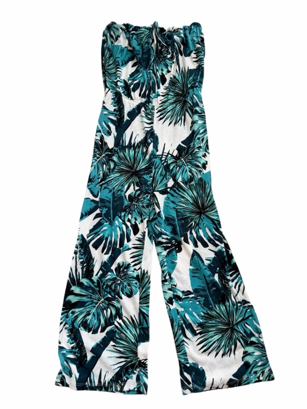 NWT Almost Famous Strapless Jumper Green and White Tropical Print Small
